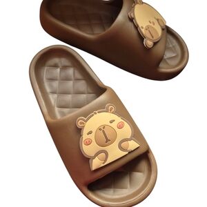 Capybara Sandals, Soft Brown Cozzy Wide Slippers, Women Size 7-8 Wide